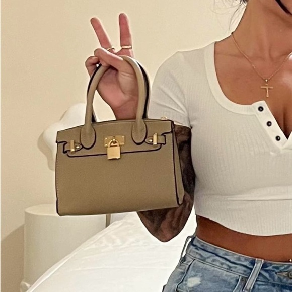 Top handle satchel bag with gold hardware and lock - Picture 2 of 5